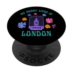 My Heart Lives in London Groovy Voyage Vacation Retro Floral PopSockets PopGrip Adhésif