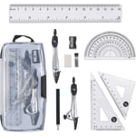 Geometri Set, 10 st Geometri Kit, Gradskiva Kompass Penna Linjal Penna Blyertspåfyllningar