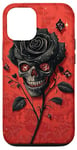 Coque pour iPhone 13 Pro Crâne rose noire, toile rouge sur le thème foncé