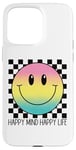 Coque pour iPhone 15 Pro Max Happy Mind Happy Life Retro Peace Mignon Sourire Visage