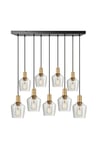 Sleek Tinted Glass Schoolhouse 9 Wire Cluster Lights, 5.5 inch, Smoke Grey, Brass holder