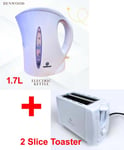 2 Slice Bread Toaster & 1.7L Electric Cordless Kettle Jug Combo Set White Auto