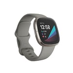 Fitbit Sense, La Montre Connectée Intelligente pour La Santé Via des Outils pour La Suivi Cardiaque, Gris Sauge/Argent