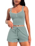 RSLOVE Ensemble de Pyjama en Dentelle pour Femme Vêtements de Nuit Sexy Hauts et Shorts 2 Pièces Bleu Clair M