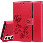 Etui Samsung Galaxy S21 5G 6.2",Housse Samsung Galaxy S21 5G en Conception de roses,Protection avec Fonction Support Fentes,rouge