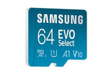Samsung Carte mémoire microSDXC, Evo Select MB-ME64SA/EU, 64 Go, Vitesse de Lecture 160 Mo/s¹, fournie avec Adaptateur SD