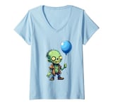 Womens Funny Dead Zombie Holding a Balloon Men Women Zombie Lover V-Neck T-Shirt