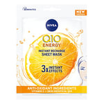 NIVEA Q10 + C Power Masque anti-rides + feuille d'énergie (1 pièce), masque hydratant anti-âge avec vitamine C, masque facial avec coenzyme Q10, masque crème anti-rides