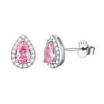 Boucle doreille Diamant Femme Argent 925 Clou d'oreilles Puces Goutte Tourmaline Rose Pierre de Naissance Octobre Bijoux Brillant Cadeau Anniversaire pour Maman Fille