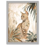 Savannah Cat with Colourful Fur Pattern in Nature Modern Watercolour Illustration Artwork Framed Wall Art Print A4