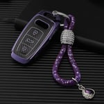 QYV Housse de Protection pour clé de Voiture en Fibre de Carbone, adaptée pour Audi A6 C8 A7 A8 A8L Q8 2018 2019 Accessoires de Protection à Distance de Voiture | Étui à clé,D-Purple Keychain