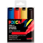 Craftelier Markers - 182634676 - UNI Posca Set med 4 PC8K markörer med mejselspets Grundfärger