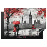 KitchenYeah© Protection Plaque Induction 80x52 cm Protege Deco Cuisine Cache Protège De Cuisson Accessoire Londres - Rouge - Noir - Couple - Romantique - 80x52 cm