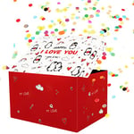 OFFCUP Explosion Confettis Boîte Cadeau, Carte d'anniversaire Happy Birthday Explosive avec Confettis pop-up, Cadeau d'anniversaire Créatif DIY 18.5 x 14 x 11 cm- Rouge I love you