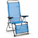 Solenny - Transat Réglable pour Jardin ou Plage Relax 5 Positions 75x63x114 cm Chaise Longue Dossier Anatomique Bleu