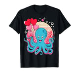 Octopus With Heart Balloons Valentines Day Octopus T-Shirt