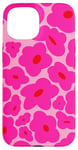 iPhone 15 Bright Pink and Red Abstract Flowers on Light Pastel Pink Case