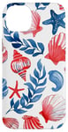 Coque pour iPhone 14 Plus Coquillage rouge et bleu - Été côtier - Étoile de mer - Femme