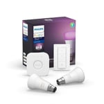 Philips Hue White & Colour Ambiance Starter Kit B22 x2 Dimmer Switch And Bridge