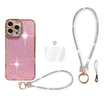 FAN SONG Phone Lanyard Universal, Wrist Strap Glitter with 1 x Phone Patches 1x String Tether Bling Wristlet Keychain Strap for All Full Phone Cases Wallet keys Card Holder etc (White)