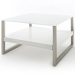 Table basse carrée BERA 65 x 65 cm plateau en verre, structure en MDF blanc et métal laqué acier