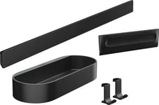 hansgrohe WallStoris - Ensemble d'accessoires pour la douche sans percage 4 pièces, Barre murale, Étagère salle de bain, Raclette douche, Crochet, Accessoire salle de bain, Noir mat, 27967670