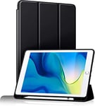 BXGH Étui pour iPad 9e/8e/7e génération 10,2" avec Porte-Stylo, étui pour iPad 9e/8e/7e génération 2021/2020/2019 avec Dos en Silicone Souple, Housse de Veille/réveil Automatique – Noir