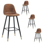 MEUBLE COSY Lot de 4 Tabouret de Bar Rétro Vintage avec Dossier et Repose-Pieds, Siège Rembourrés de 76 cm de Haut, Style Industriel, Chaises Hautes en suédine Marron, Pieds en Métal Noir et Or