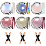 BISHENGYF Poudre Chrome Ongle, 6PCS Paillette Ongles Nail Art, Pearl Shimmer Effect Chrome Pigment Powder, Glazed Donut Glitter Powder Nails et Chrome Nail pour Nail Art Déco