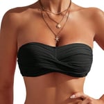 GORGLITTER Women's Bandeau Bikini Tops Ruched Twist Bathing Suit Swimsuit Top Beachwear Black S