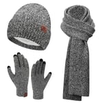 Femme Hiver Bonnet Chapeau Écharpe Longue Gants Tactiles Écran Ensemble Chaud Tricot Polaire Doublé Casquette Foulard Gant Cadeaux de Noël Anniversaire pour Femmes