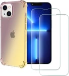 Housse Pour Apple Iphone 13 6.1 Gradient Color Tpu Case +2 Films Protection En Verre Trempé Antichoc Coque Or Noir