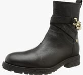 Love Moschino boots biker women's gold chain leather upper heart love logo