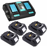 Powerwings - pack de 5) 4X Batterie pour Makita 18V 1.5Ah BL1815N BL1840 BL1830 BL1850 BL1860B + chargeur DC18SF 4 ports 14.4V-18V