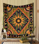 THE ART BOX Burning Sun Tie Dye Tapestry, Celestial Sun Moon Star Planet Bohemian Poster Trippy Tablecloth Psychedelic Bedspread Wall Hanging Boho Hippie Beach Coverlet Curtain (Yellow 84"X90")