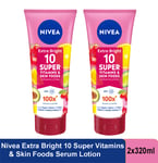 NIVEA Extra Bright Serum Moisturiser 10 Super Vitamin SPF15 Sunscreen 2x320ml