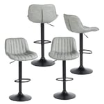 MEUBLE COSY Tabourets de Bar Lot de 4 Vintage Chaise Haute Cuisine Hauteur réglable Siège Pivotant 360° avec Dossier et Repose-Pieds, en Similicuir et Métal, Gris