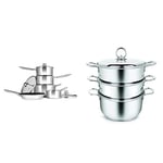 Penguin Home Set of 5 cookware Set and 3 Tier Stainless Steel Steamer