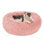 Panier Chien et Chat Moelleux Rond - Coussin Chat & Chien Moelleux Anti Stress, Lit Chat & Chien Apaisant en Peluche, Coussin Donut Lavable pour Animaux de Compagnie (S, Rose)