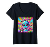 Womens Colorful Alien with Halo and Wings Cool Pop Art V-Neck T-Shirt