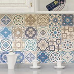 24 Stickers adhésifs carrelages | Sticker Autocollant Carreaux de ciment - Mosaïque carrelage mural salle de bain et cuisine | Carreaux de ciment adhésif mural - azulejos - 20 x 20 cm - 24 pièces