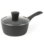 Salter BW11043EU7 Casserole Antiadhésive avec Couvercle en Verre Trempé, 18cm, Design Cosmos, Revêtement Antiadhésif Durable, Sans PFOA, Compatible Plaques à Induction, Facile à Nettoyer, Gris/Noir