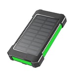 Powerbank Batterie Solaire 8000 mAh avec Lampe de Poche Charge simultanée 2 appareils (2 Ports USB Type-A) Noir/Vert