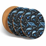 4 Set - Whale Narwhal Ocean Blue Coasters - Kitchen Drinks Coaster Gift #2280