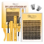 QUEWEL 144stk H01 Kit Extension Cils, 8-16mm Faux Cils Individuel avec pince à cils et colle faux cils, bricolage naturel Look Extension de Cils à la maison (H01-Kit)