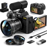 Appareil Photo Numérique Pour La Photographie Et La Vidéo,Appareil Photo 4K 48Mp Pour Youtube Avec Écran Pivotant À 180°,Zoom Numérique 16X,Carte Tf 32 Go,2 Batteries