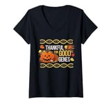 Womens Thankful for good genes, genetics and biology thanksgiving V-Neck T-Shirt