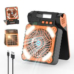 Smiling Shark Ventilateur de Camping avec LED, Portable Solaire Ventilateur de Camping avec Lumière USB Rechargeable 90°Pliable 4 Vitesses & Power Bank Sans Fil Camping Fan pour Pêche Randonnée Voyage