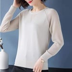 Women'S Shirt Pullover Spring Autumn Basic Blouse Shirts Ladies Long Sleeve Casual Tops Pullovers Elastic Women-Beige_L