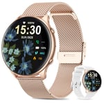 SLOKSFil Montre Connectée Femme Ronde avec Tension Artérielle/Sommeil Moniteur/Cycle Menstruel/Fréquence Cardiaque/Podometre, 1,39" Smartwatch avec Appel Bluetooth pour iOS Android (Or Rose)